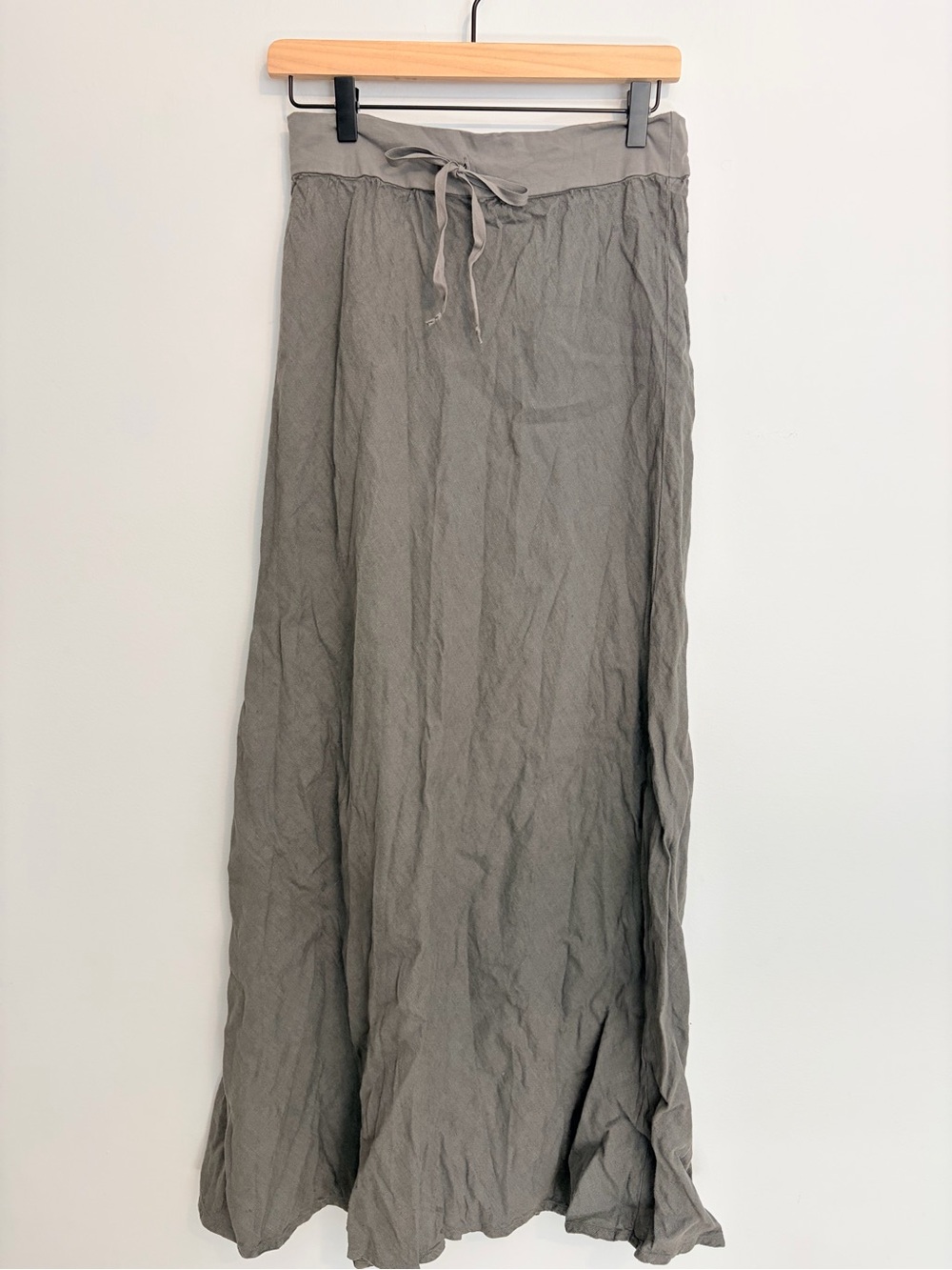 Flax Linen Gray Maxi Skirt with Tie Waist